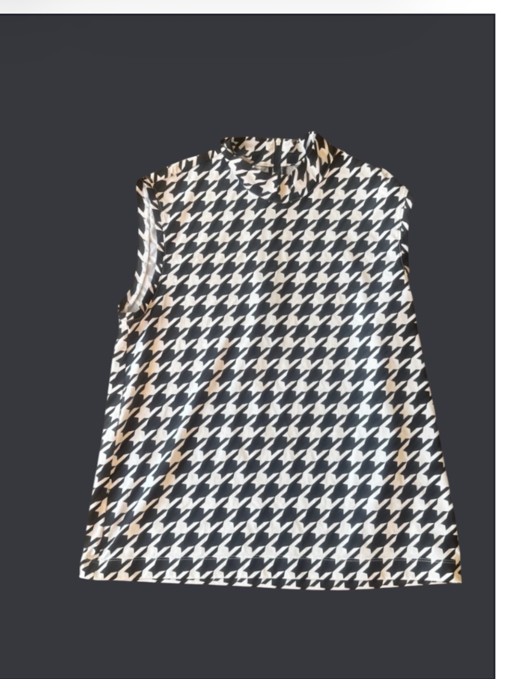 Kinona High Neck Front Zipper Sleeveless Golf Tank Top Shirt Houndstooth Sz M